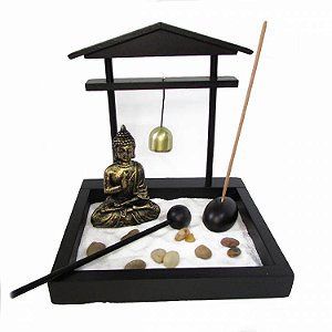Jardim Zen Com Gongo E Buda Em Meditação 13cm - Feng Shui