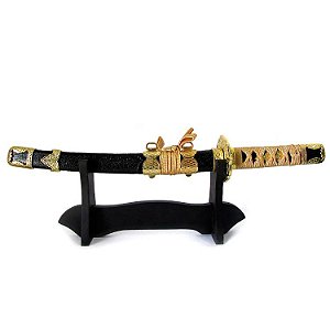 Espada Samurai Decorativa com Suporte 39cm - Preto com Dourado