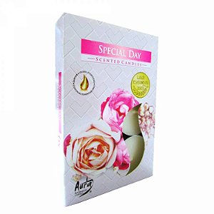 Velas Tealights Perfumadas Caixa com 6 Unidades Aura - Dia Especial Rosas