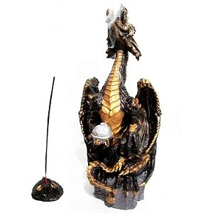 Incensário Dragão Alado Black Gold 40cm