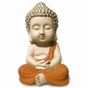 Estátua Buda Monge Alta Vibração G 32cm - Laranja
