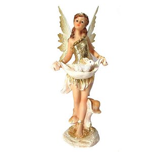 Estátua Fada Dourada com Coelho 24cm
