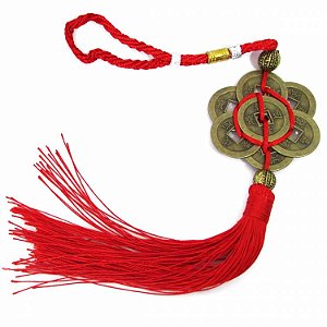 Móbile Roda de Moedas Feng Shui 32cm - Talismã da Prosperidade