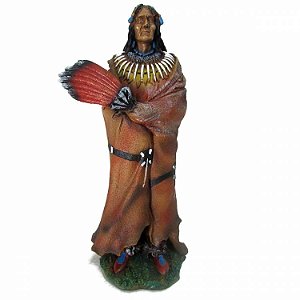 Índio Cacique com leque de Pena 29cm