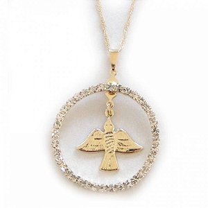 Colar Gargantilha Espírito Santo com Círculo de Strass 3cm - Dourado