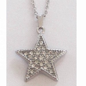 Colar Gargantilha Estrela com Strass 20mm - Prateado