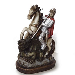 Estátua São Jorge com Cristais Derrotando o Dragão 15cm - Resina