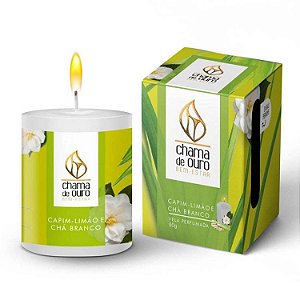 Vela Aromática Chama de Ouro 5cm - Capim Limão e Chá Branco