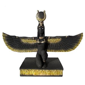 Estátua Isis Alada com Sol 17cm - Preta com Dourado