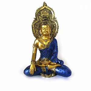 Estátua Buda Tibetano com Auréola Sentado 25cm