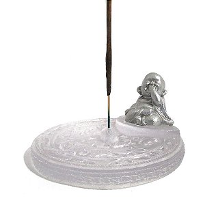 Incensário Buda em Resina Transparente Prata 10cm - Buda Não Falo