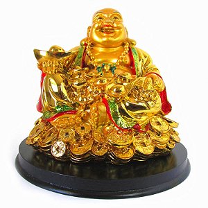 Buda da Felicidade Sentado 17cm - Dourado