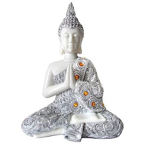 Buda Rezando Luxo com Strass em Resina 28cm