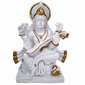Estátua Saraswati Deusa do Conhecimento 11cm - Branca