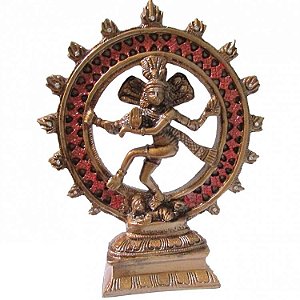 Estátua Shiva Nataraja na Roda de Fogo com Cristais 20cm