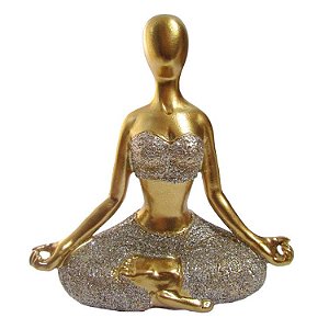 Estátua Yoga Luxo com Brilho 12cm - Meditação