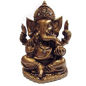 Ganesha Com Cristais 10cm - Dourado