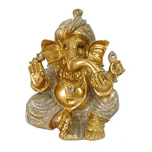 Estátua Ganesha Dourado Turbante 16cm