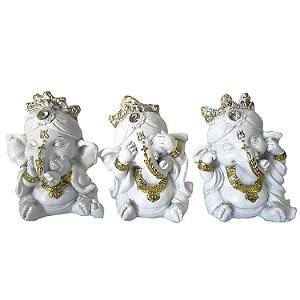 Trio de Ganesha Nada Vejo, Nada Falo, Nada Ouço 8cm - Branco