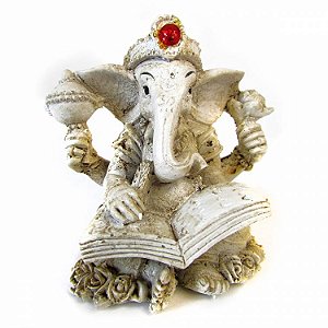 Estátua Ganesha Branco com Livro 7cm