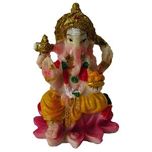 Estátua Ganesha Na Flor de Lotus 7cm - Colorido