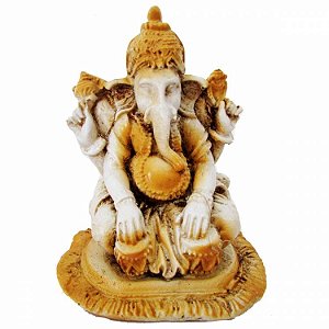 Estátua Ganesha Sentado 11cm - Bege