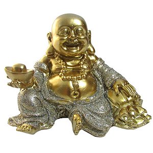 Estátua Buda Sorridente da Riqueza Dourado 8cm - Opção C