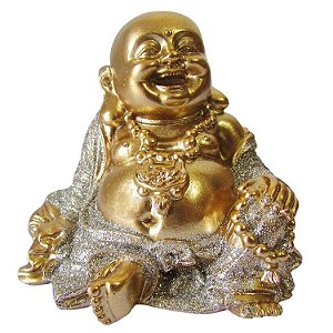 Estátua Buda Sorridente da Riqueza Dourado 8cm - Opção B