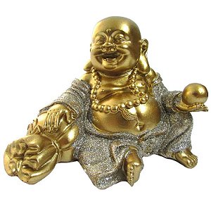 Estátua Buda Sorridente da Riqueza Dourado 8cm - Opção A