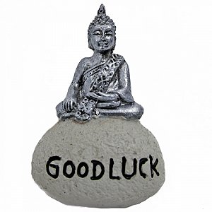 Estátua Buda Na Rocha Good Luck P 7cm - Prata
