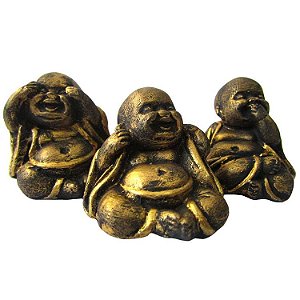 Estátua Trio de Budas 4cm - Nada Vejo, Nada Falo, Nada Escuto