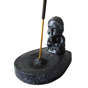 Incensário Buda em Resina 5,5cm - Prata Velho