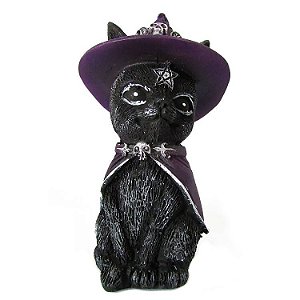 Estátua Gato Salem com Chapéu de Bruxa 10cm - Capa Roxa