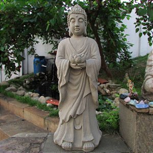 Buda Tibetano de Concreto para Jardim 85cm - Cinza
