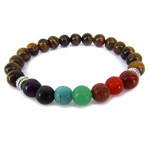 Pulseira 7 Chakras 8mm - Olho de Tigre