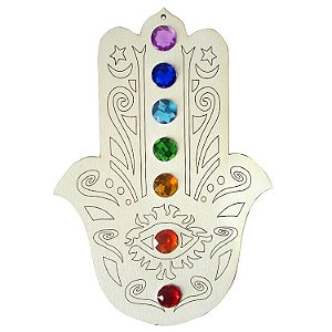 Mão Hamsa 7 Chakras de Parede em MDF 26cm