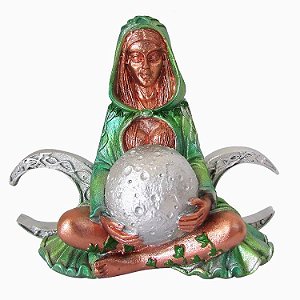 Estátua Deusa Gaia Mãe Terra Triluna Wicca Bronze 13cm - Verde