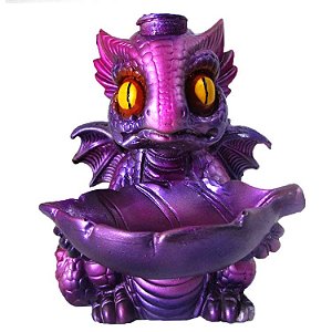 Incensário Cascata Dragão Baby Roxo 12cm