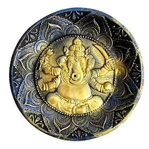 Incensário Prato Ganesha 12cm - Azul com Dourado