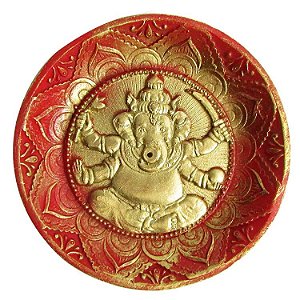 Incensário Prato Ganesha 12cm - Vermelho com Dourado