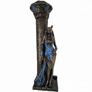 Deusa Bastet no Pedestal 27cm - Azul