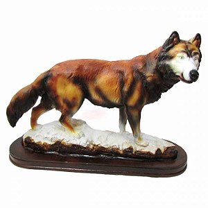 Lobo Marrom na Base 35cm