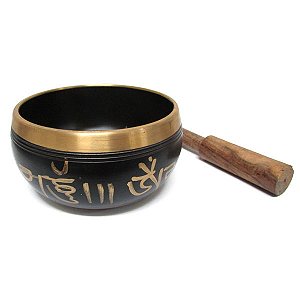 Tigela Tibetana 7 Metais Preta com Mantras 10cm T1 - Sino e Canto Alto