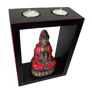 Kuan Yin Meditação e Sorte Porta Velas 20cm - Vermelho