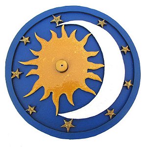 Incensário Redondo em MDF 14cm - Sol e Lua