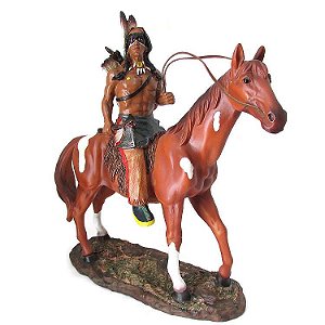 Índio no Cavalo 33cm - Estátua Premium