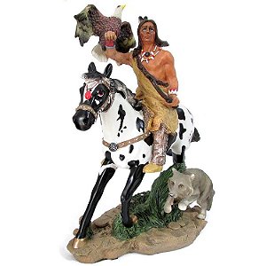 Índio no Cavalo com Animais do Poder 29cm - Estátua Premium