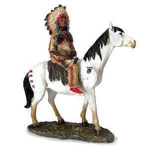 Índio Norte Americano no Cavalo 22,5cm - Estátua Premium