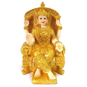 Deusa Lakshmi Dourada no Trono 12,5cm