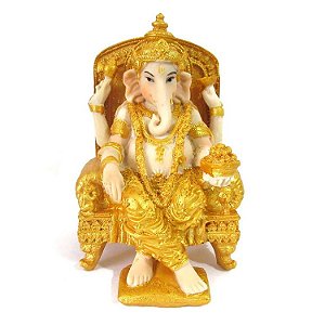Deus Ganesha Dourado no Trono 14cm